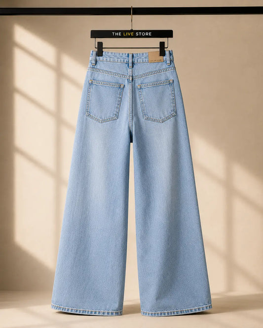 SKY BLUE WIDE LEG BAGGY JEANS The Live Store