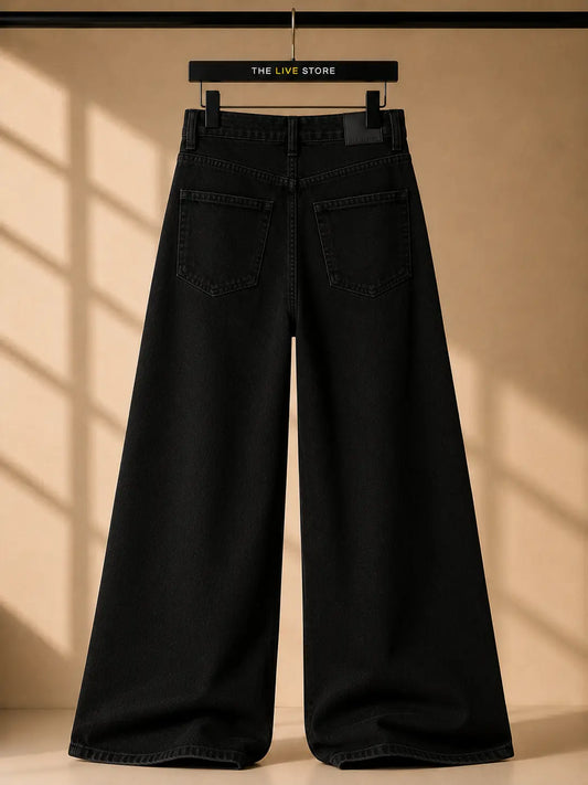 JET BLACK WIDE LEG BAGGY JEANS The Live Store