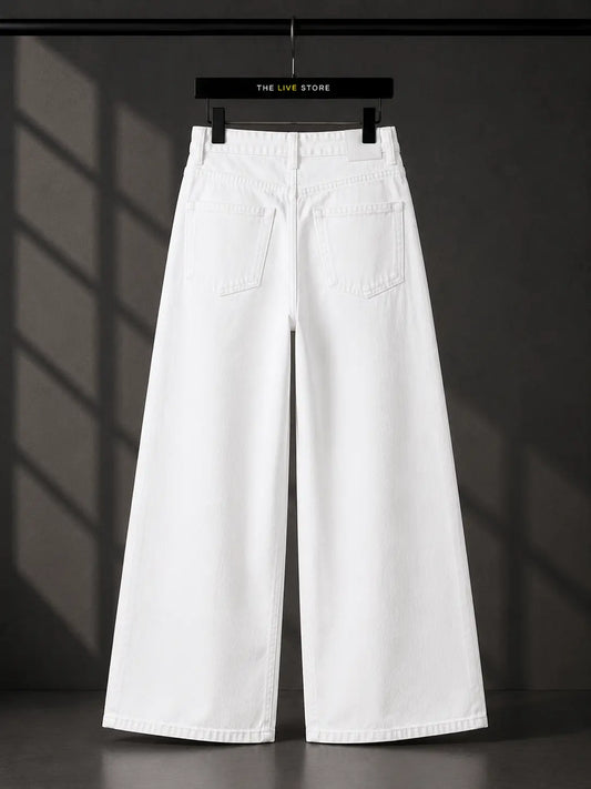 WHITE WIDE LEG BAGGY JEANS The Live Store