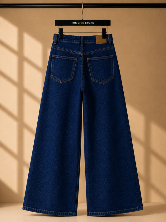 DARK BLUE WIDE LEG BAGGY JEANS The Live Store