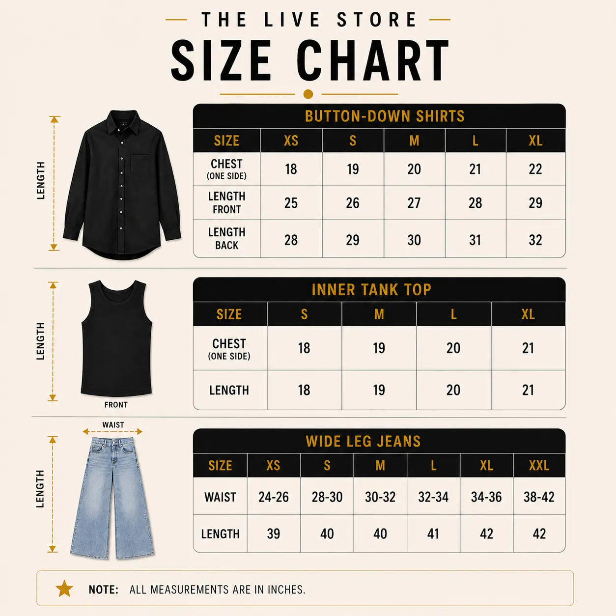 TRIO SET WHITE BUTTON DOWN SHIRT, BLACK TANK TOP, BLACK WIDE LEG JEANS The Live Store