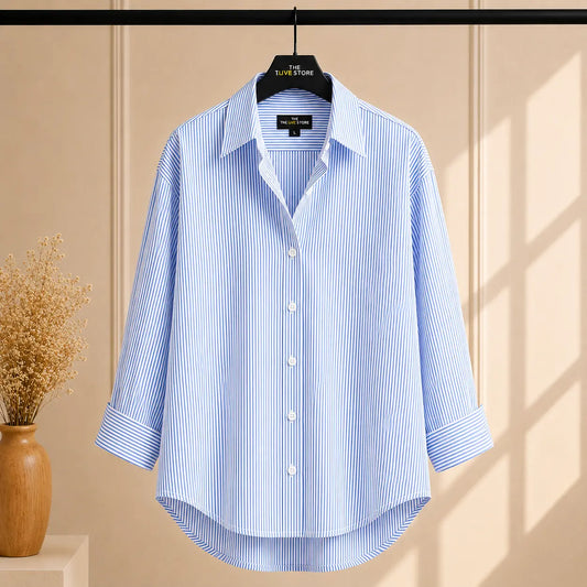 WHITE AND BLUE STRIPES BUTTON DOWN SHIRT The Live Store