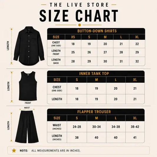 TRIO SET (BLACK BUTTON DOWN SHIRT, WHITE TANK TOP, BLACK FLAPPER TROUSER) The Live Store