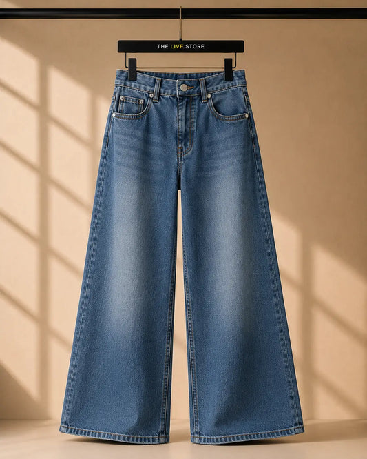 MID BLUE WIDE LEG BAGGY JEANS The Live Store