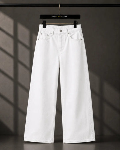 WHITE WIDE LEG BAGGY JEANS The Live Store