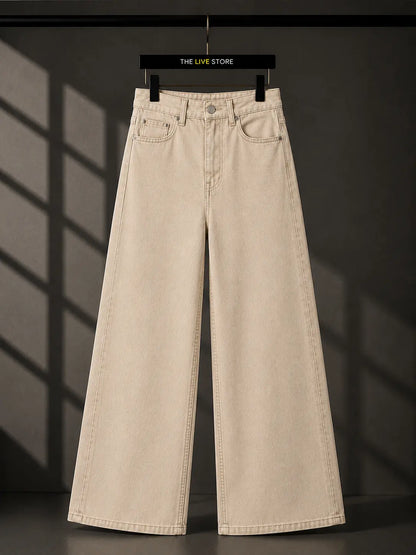BEIGE WIDE LEG BAGGY JEANS The Live Store