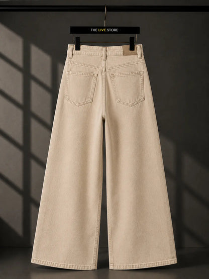 BEIGE WIDE LEG BAGGY JEANS The Live Store