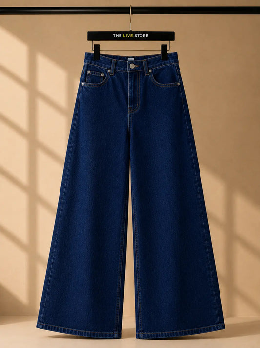 DARK BLUE WIDE LEG BAGGY JEANS The Live Store