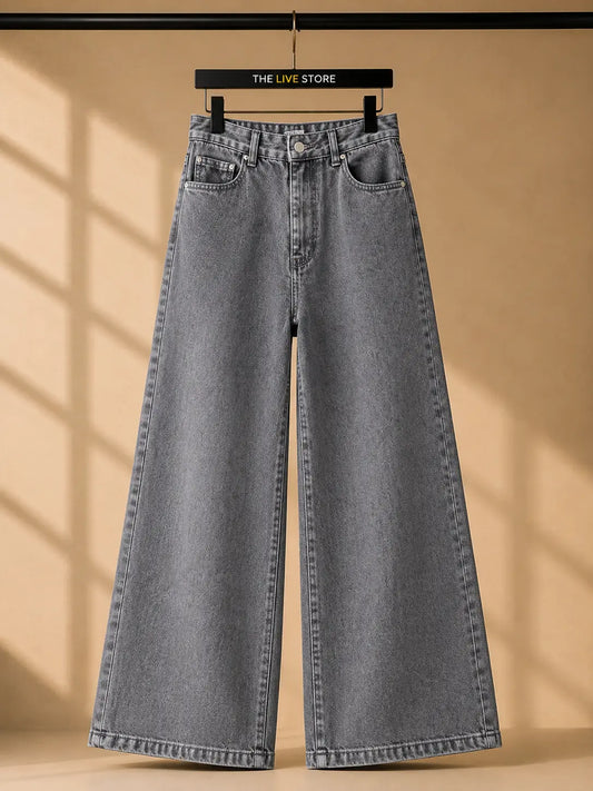 CHARCOAL GREY WIDE LEG BAGGY JEANS The Live Store