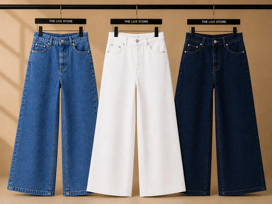 SET OF THREE JEANS (MID BLUE, WHITE, DARK BLUE) The Live Store