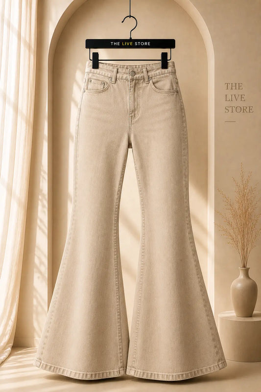 BEIGE BELL BOTTOM JEANS