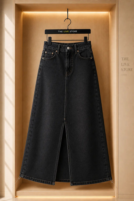 JET BLACK DENIM SKIRT