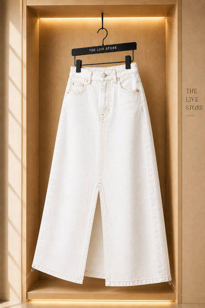 WHITE DENIM SKIRT