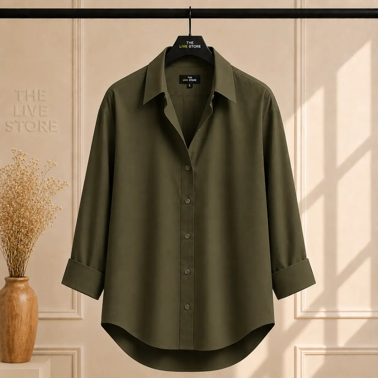OLIVE GREEN BUTTON DOWN SHIRT The Live Store