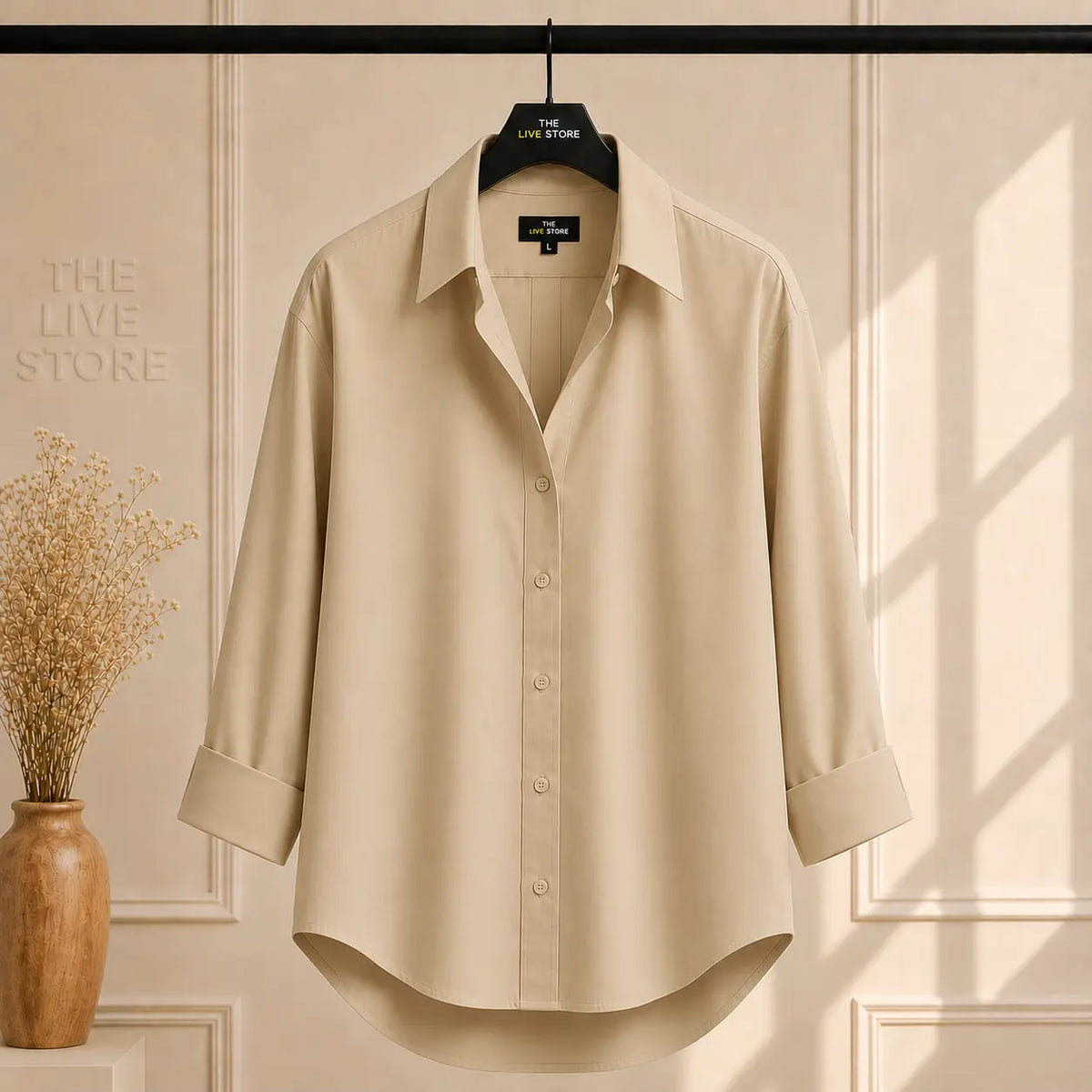 BEIGE BUTTON DOWN SHIRT The Live Store