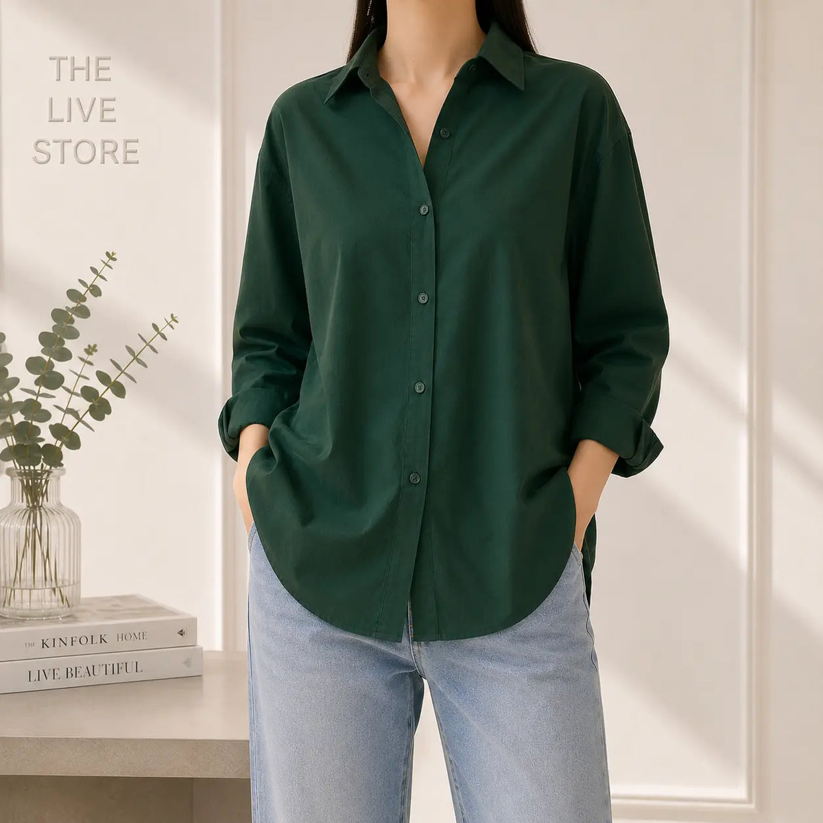 BOTTLE GREEN BUTTON DOWN SHIRT The Live Store