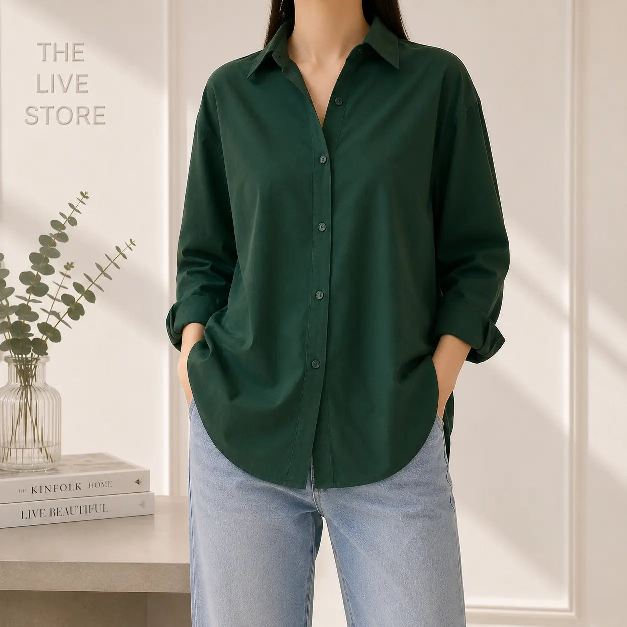 BOTTLE GREEN BUTTON DOWN SHIRT The Live Store