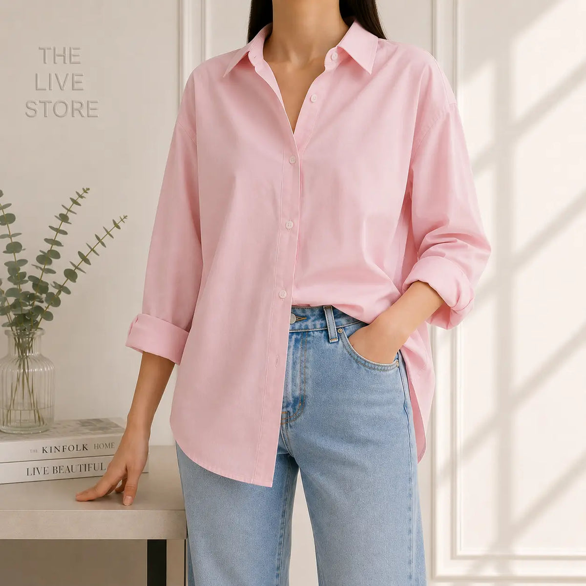 BABY PINK BUTTON DOWN SHIRT The Live Store
