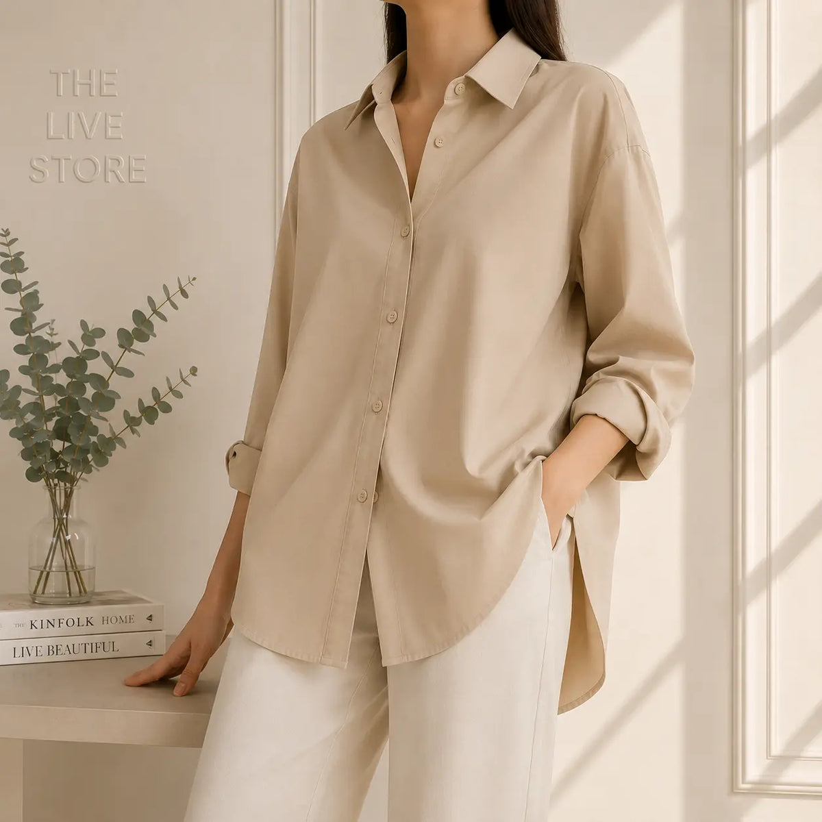 BEIGE BUTTON DOWN SHIRT The Live Store