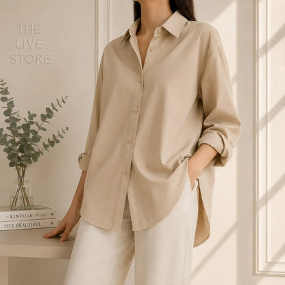 BEIGE BUTTON DOWN SHIRT The Live Store
