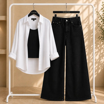 TRIO PACK ( WHITE BUTTON DOWN SHIRT WITH BLACK INNER AND BLACK FLAPPER TROUSER) The Live Store