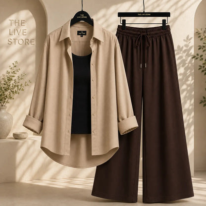 TRIO PACK ( BEIGE BUTTON DOWN SHIRT WITH BLACK INNER AND BROWN FLAPPER TROUSER ) The Live Store