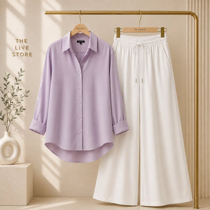 DUO PACK (LILAC BUTTON DOWN SHIRT & WHITE FLAPPER TROUSER) The Live Store