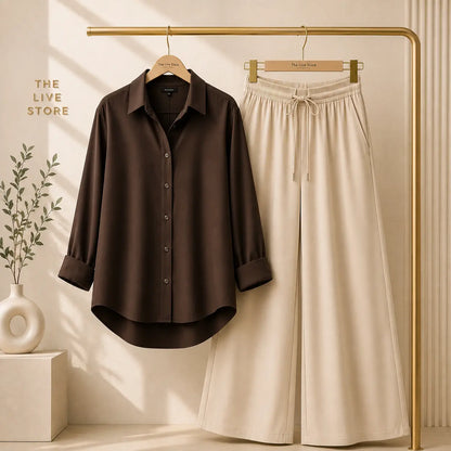 DUO PACK (BROWN BUTTON DOWN SHIRT & BEIGE FLAPPER) The Live Store
