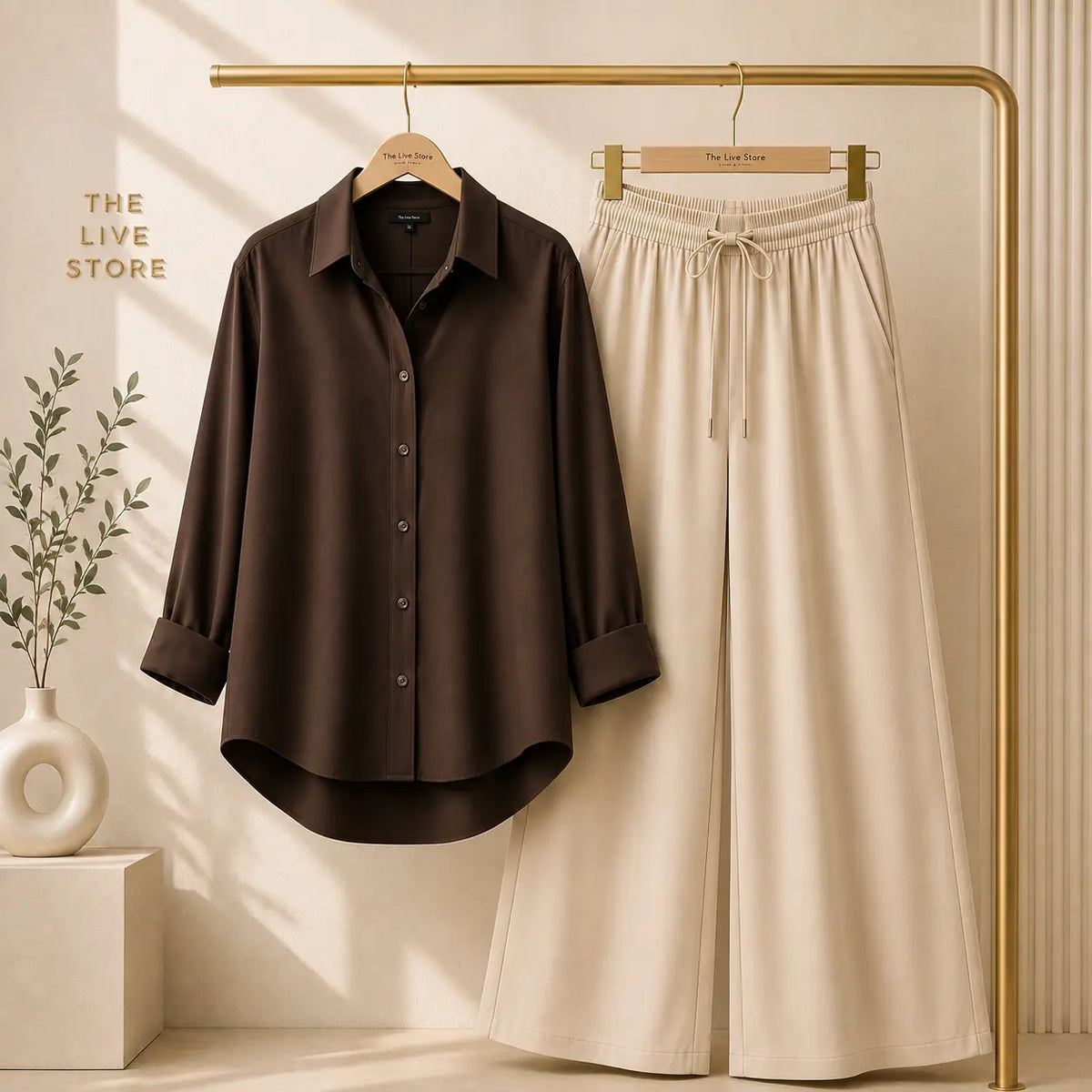 DUO PACK (BROWN BUTTON DOWN SHIRT & BEIGE FLAPPER) The Live Store