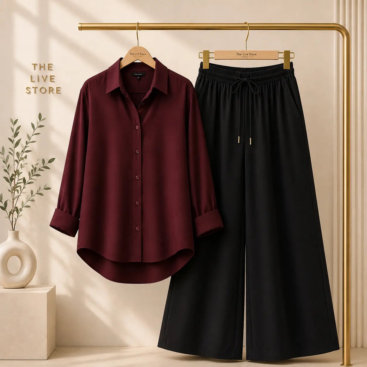 DUO PACK (MAROON BUTTON DOWN SHIRT & BLACK FLAPPER TROUSER) The Live Store