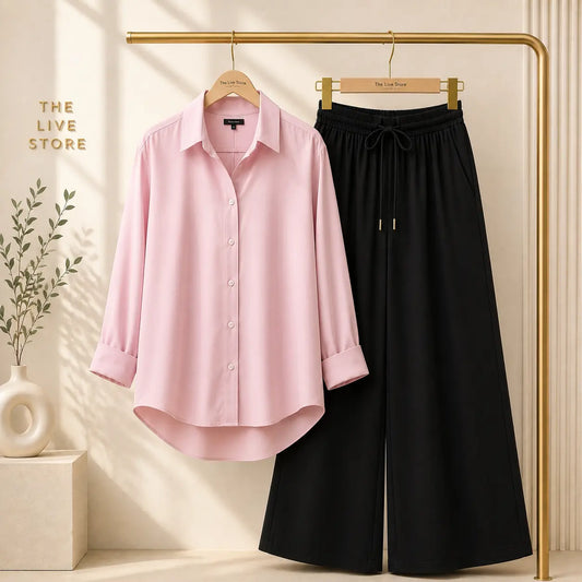 DUO PACK (BABY PINK BUTTON DOWN SHIRT & BLACK FLAPPER TROUSER) The Live Store