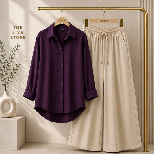 DUO PACK (DARK PURPLE BUTTON DOWN SHIRT & BEIGE FLAPPER) The Live Store