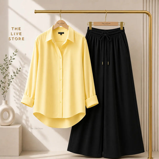 DUO PACK (BUTTER YELLOW BUTTON DOWN SHIRT & BLACK FLAPPER TROUSER) The Live Store