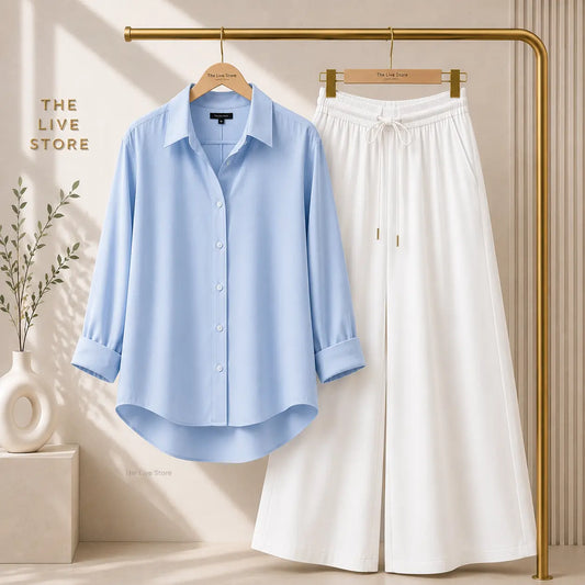 DUO PACK (SKY BLUE BUTTON DOWN SHIRT & WHITE FLAPPER TROUSER) The Live Store