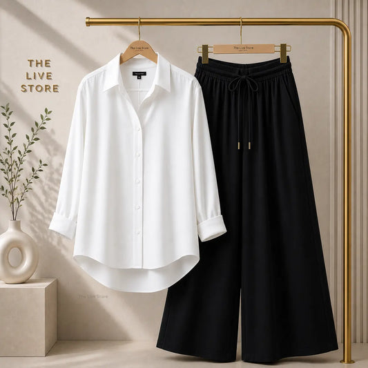 DUO PACK (WHITE BUTTON DOWN SHIRT & BLACK FLAPPER TROUSER) The Live Store