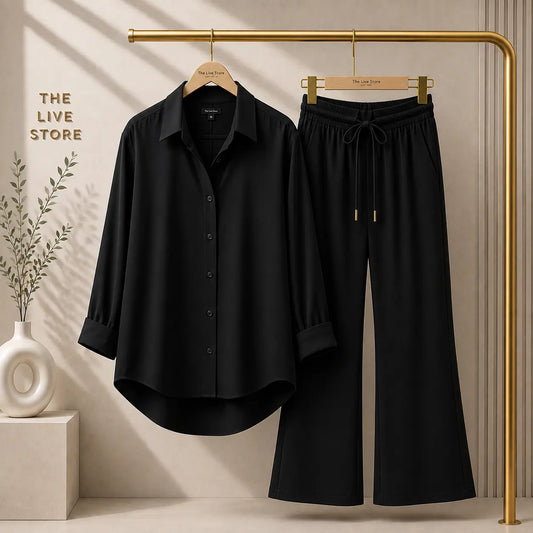 DUO PACK (BLACK BUTTON DOWN SHIRT & BLACK FLAPPER TROUSER) The Live Store