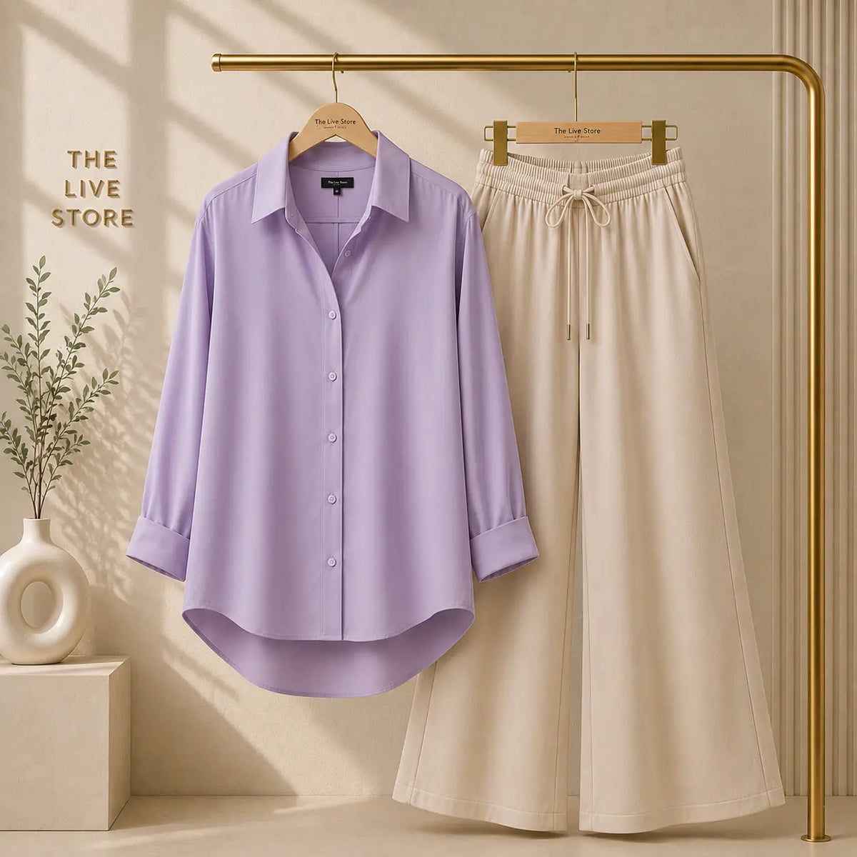 DUO PACK (LILAC BUTTON DOWN SHIRT & BEIGE FLAPPER) The Live Store