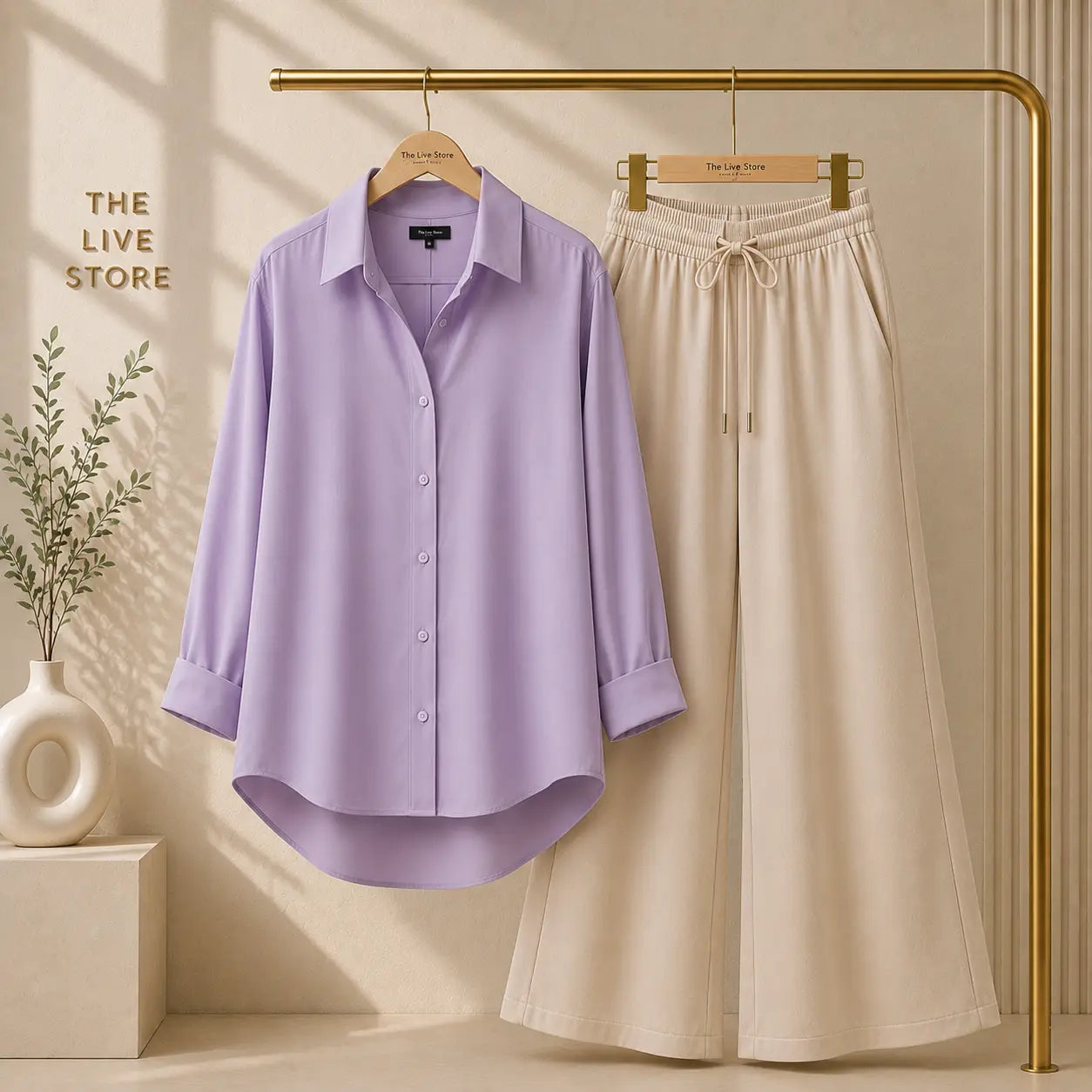 DUO PACK (LILAC BUTTON DOWN SHIRT & BEIGE FLAPPER) The Live Store