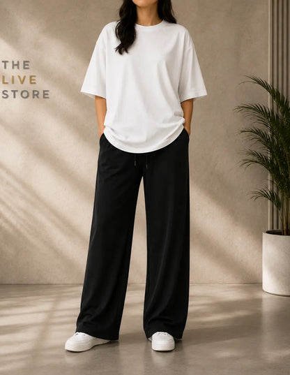 DUO PACK (WHITE DROP SHOULDER TEE & BLACK FLAPPER TROUSER) The Live Store