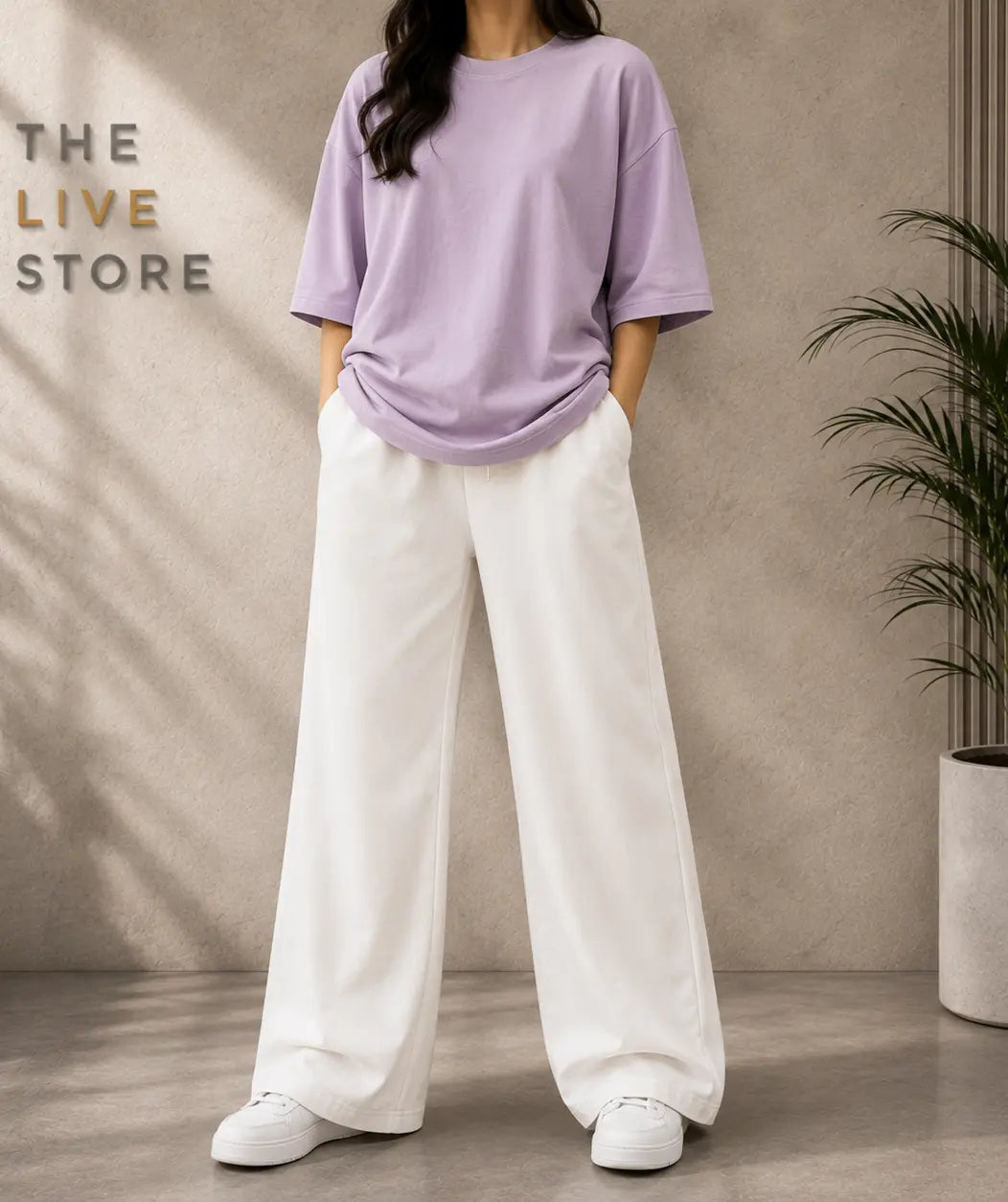 DUO PACK (LILAC DROP SHOULDER TEE & WHITE FLAPPER TROUSER) The Live Store
