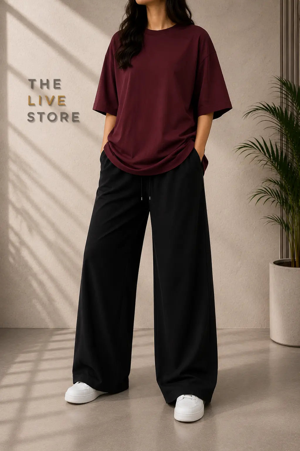DUO PACK (MAROON DROP SHOULDER TEE & BLACK FLAPPER TROUSER) The Live Store