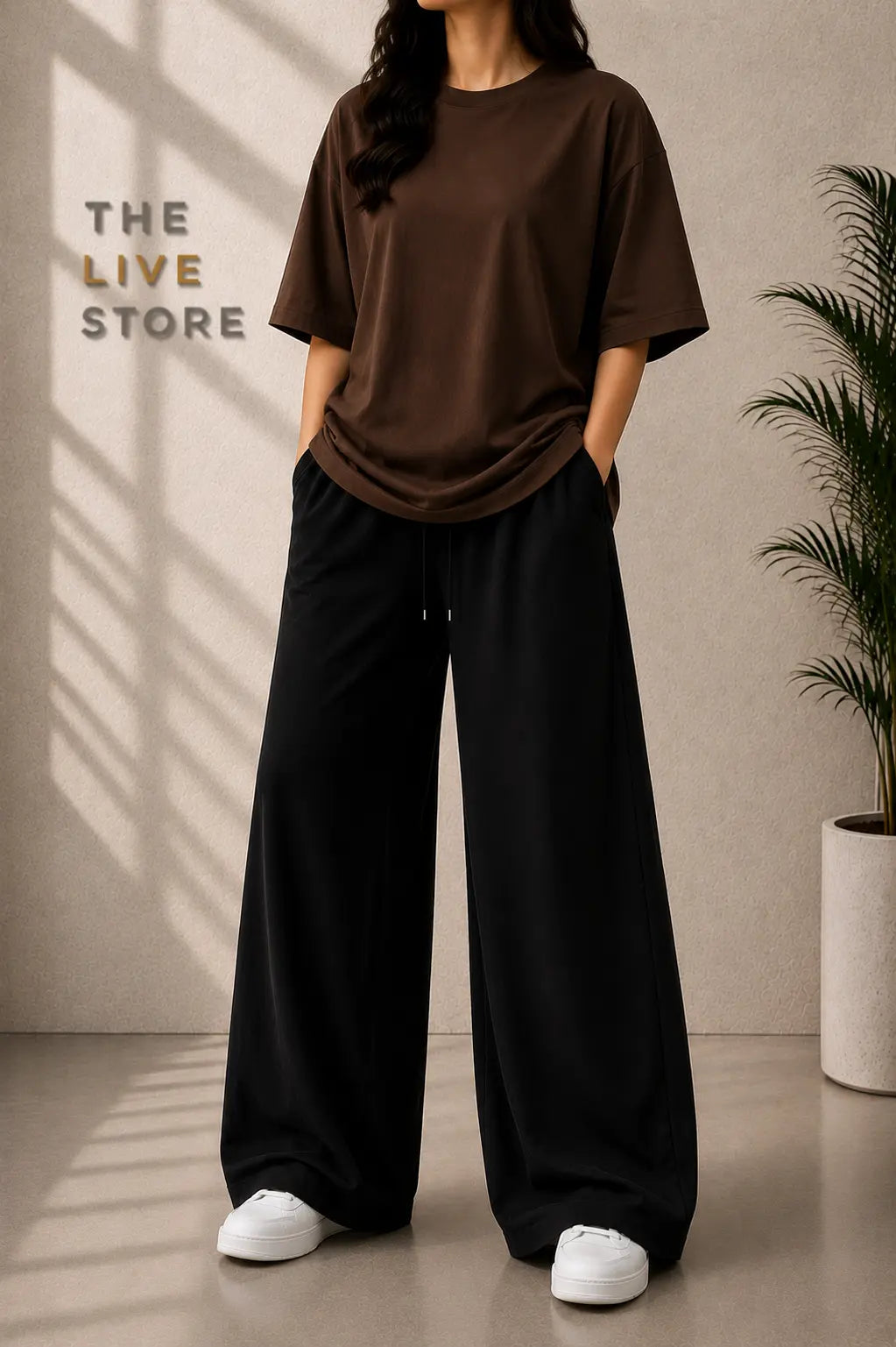 DUO PACK (BROWN DROP SHOULDER TEE & BLACK FLAPPER TROUSER) The Live Store
