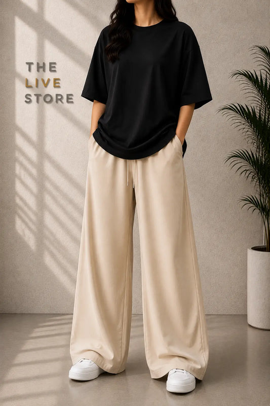 DUO PACK ( BLACK DROP SHOULDER TEE & BEIGE FLAPPER TROUSER) The Live Store