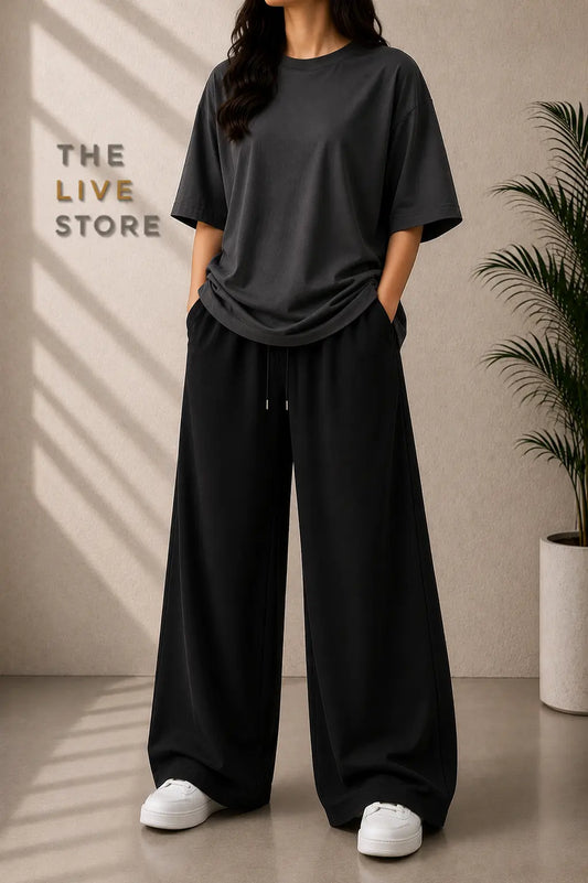 DUO PACK (CHARCOAL GREY DROP SHOULDER TEE & BLACK FLAPPER TROUSER) The Live Store