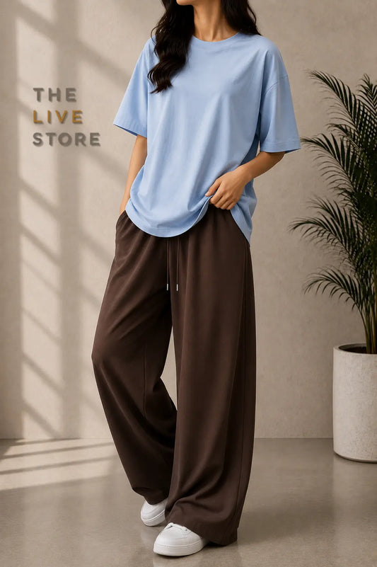 DUO PACK (SKY BLUE DROP SHOULDER TEE & BROWN FLAPPER TROUSER) The Live Store