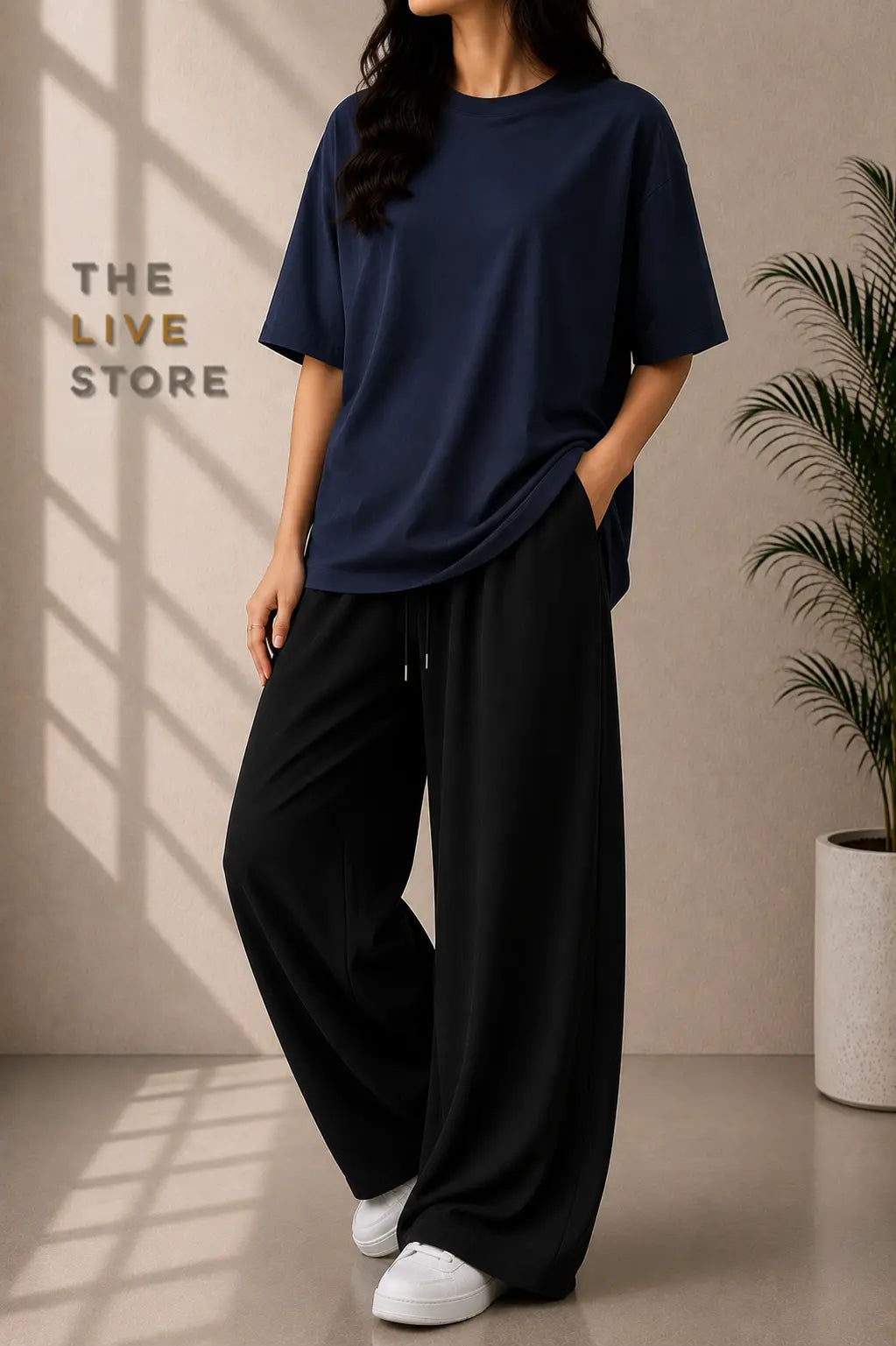 DUO PACK (NAVY BLUE DROP SHOULDER TEE & BLACK FLAPPER TROUSER) The Live Store