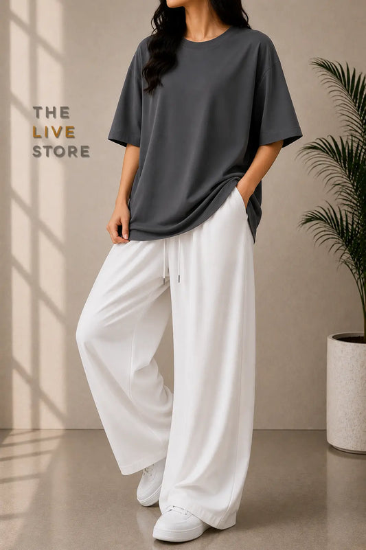 DUO PACK (CHARCOAL DROP SHOULDER TEE & WHITE FLAPPER TROUSER) The Live Store