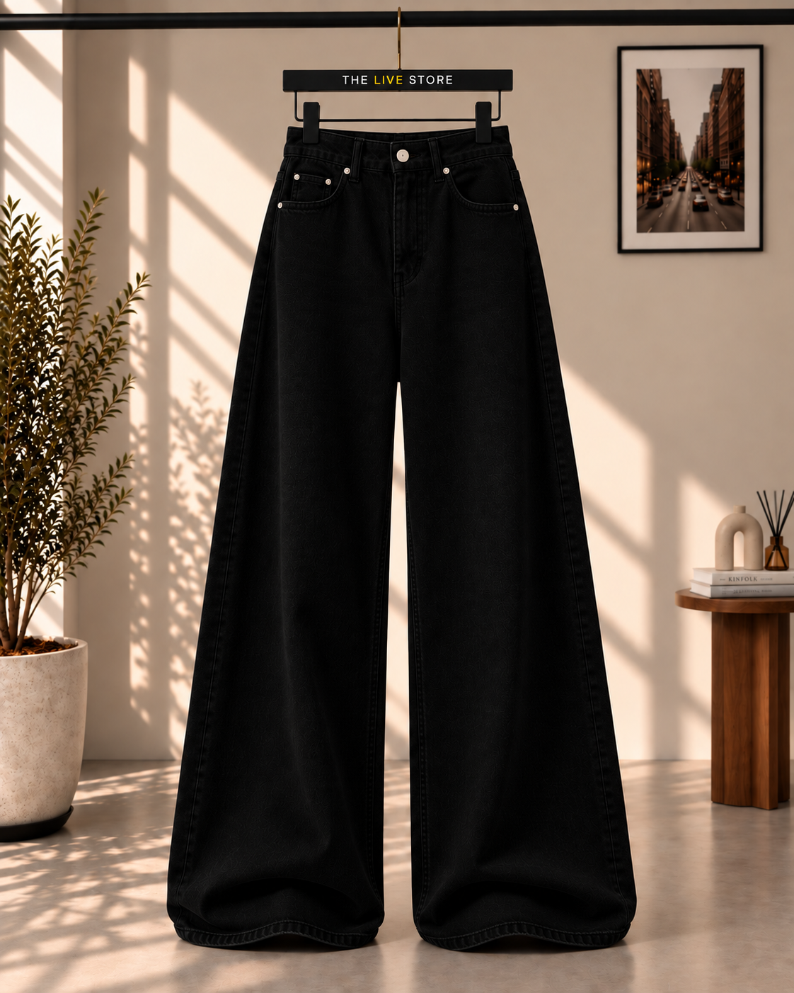 JET BLACK WIDE LEG BAGGY JEANS