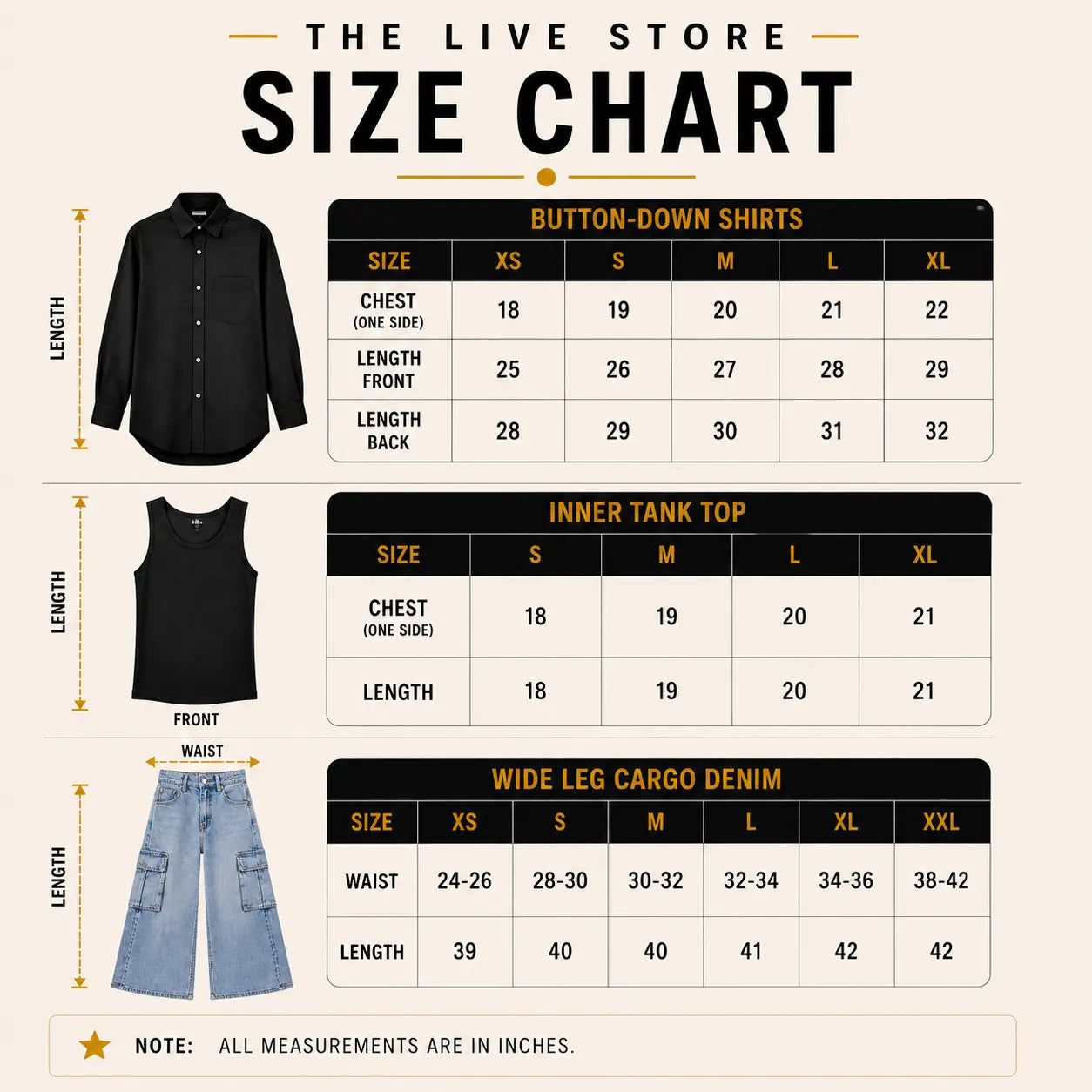 TRIO SET (SKY BLUE BUTTON DOWN SHIRT, BLACK TANK TOP, BLACK CARGO DENIM JEANS) The Live Store