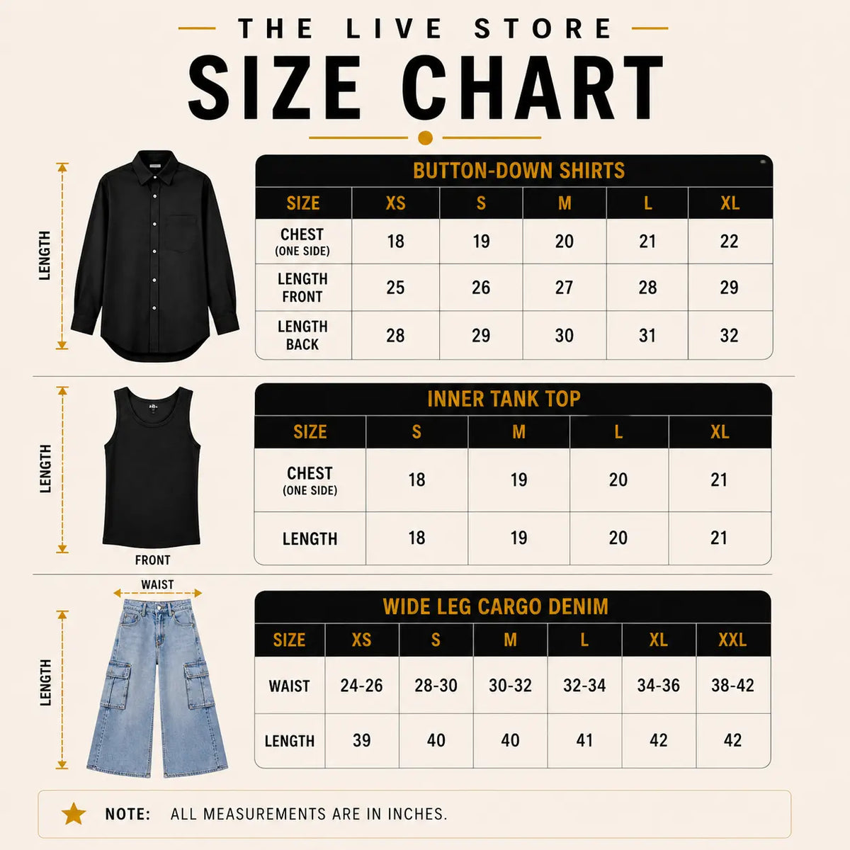 TRIO SET (SKY BLUE BUTTON DOWN SHIRT, BLACK TANK TOP, BLACK CARGO DENIM JEANS) The Live Store
